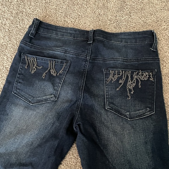 RocaWear Jeans Straight Leg Stretch Back Pockets CHAIN stitch Dark 28W x 29L - Picture 7 of 9